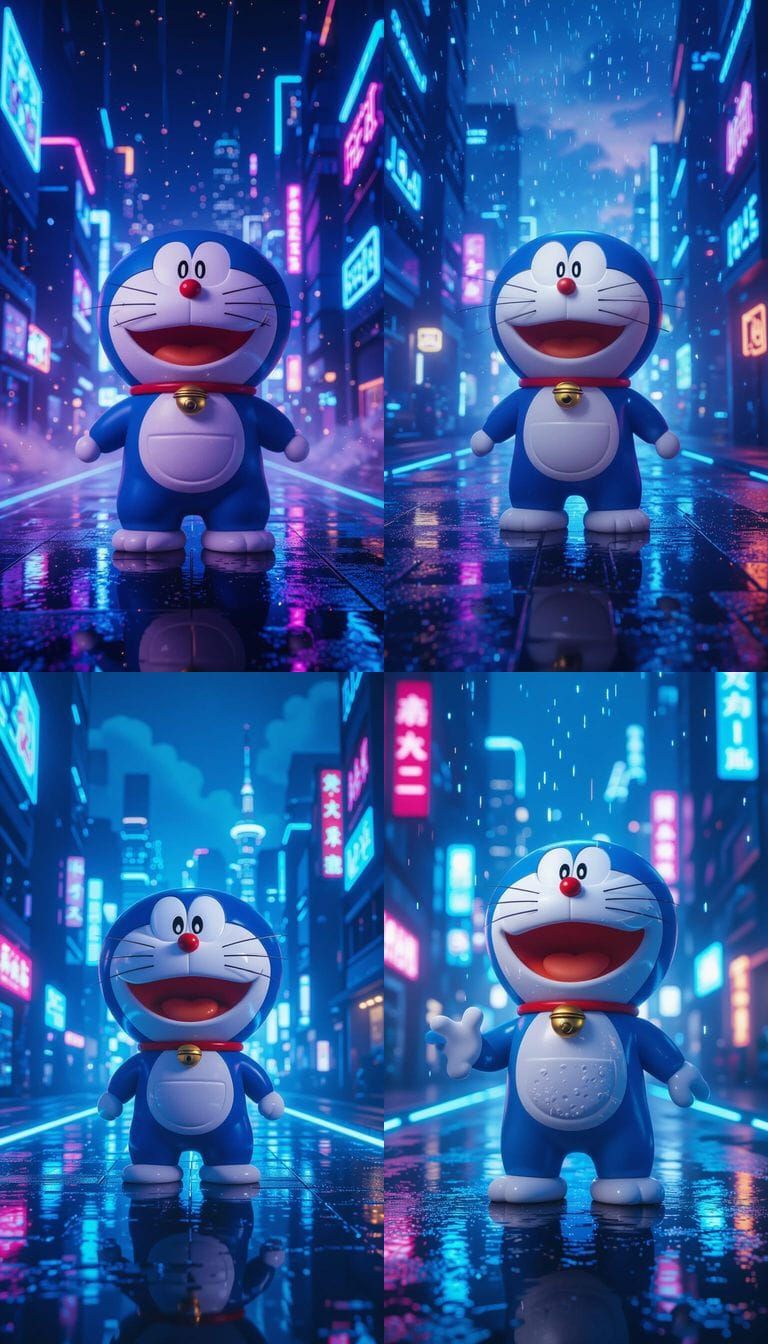 Doraemon in Neon Futuristic City