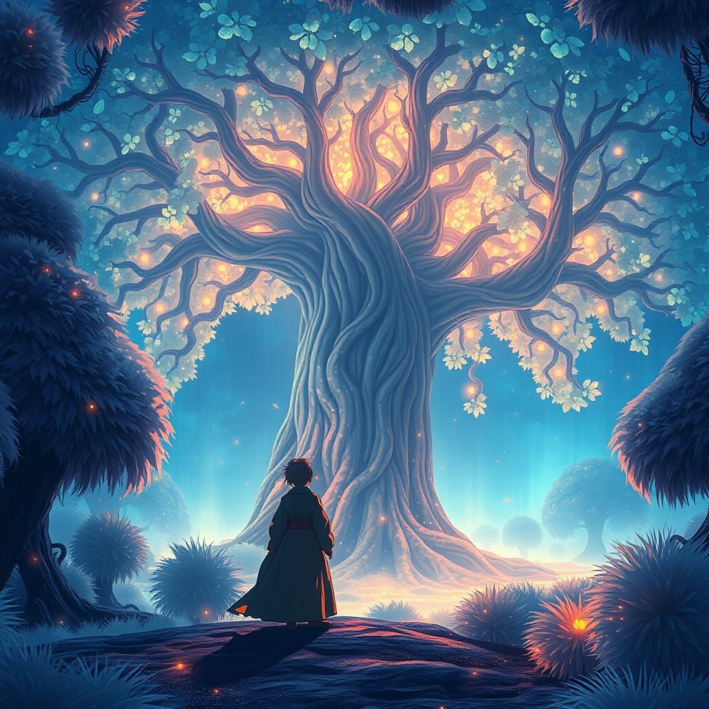 Bioluminescent Forest Scene in Studio Ghibli Style