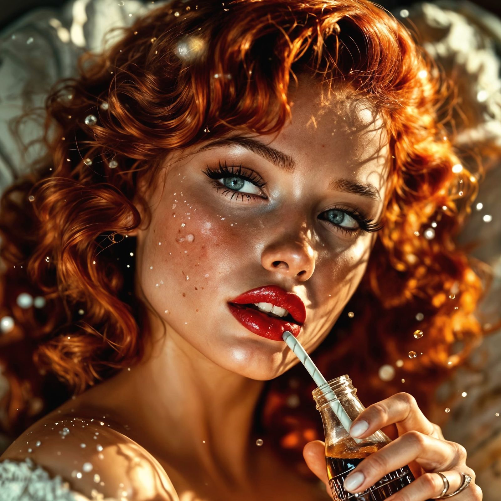 Vintage Pin-Up Girl in a 1950s Coca-Cola Commercial Aestheti...