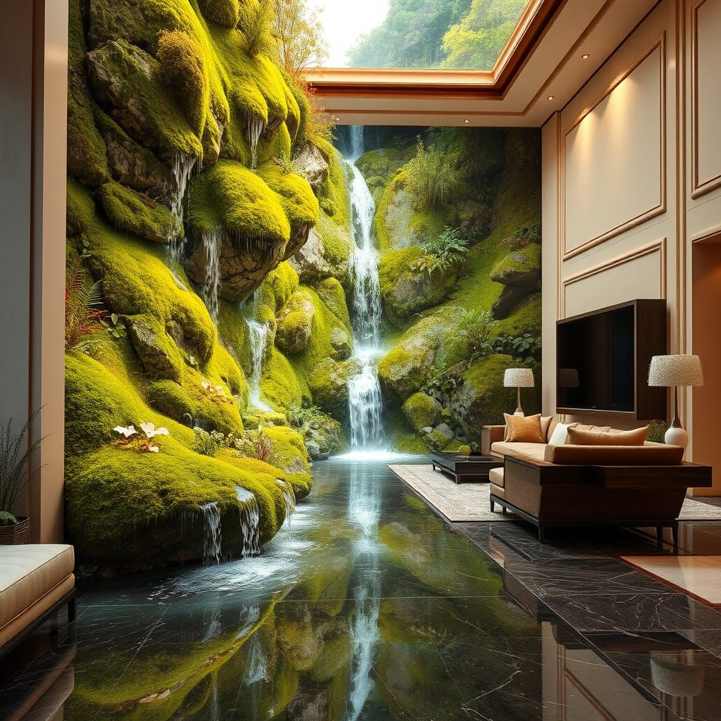 Surreal Nature Meets Luxurious Interior in a Dreamlike Scene
