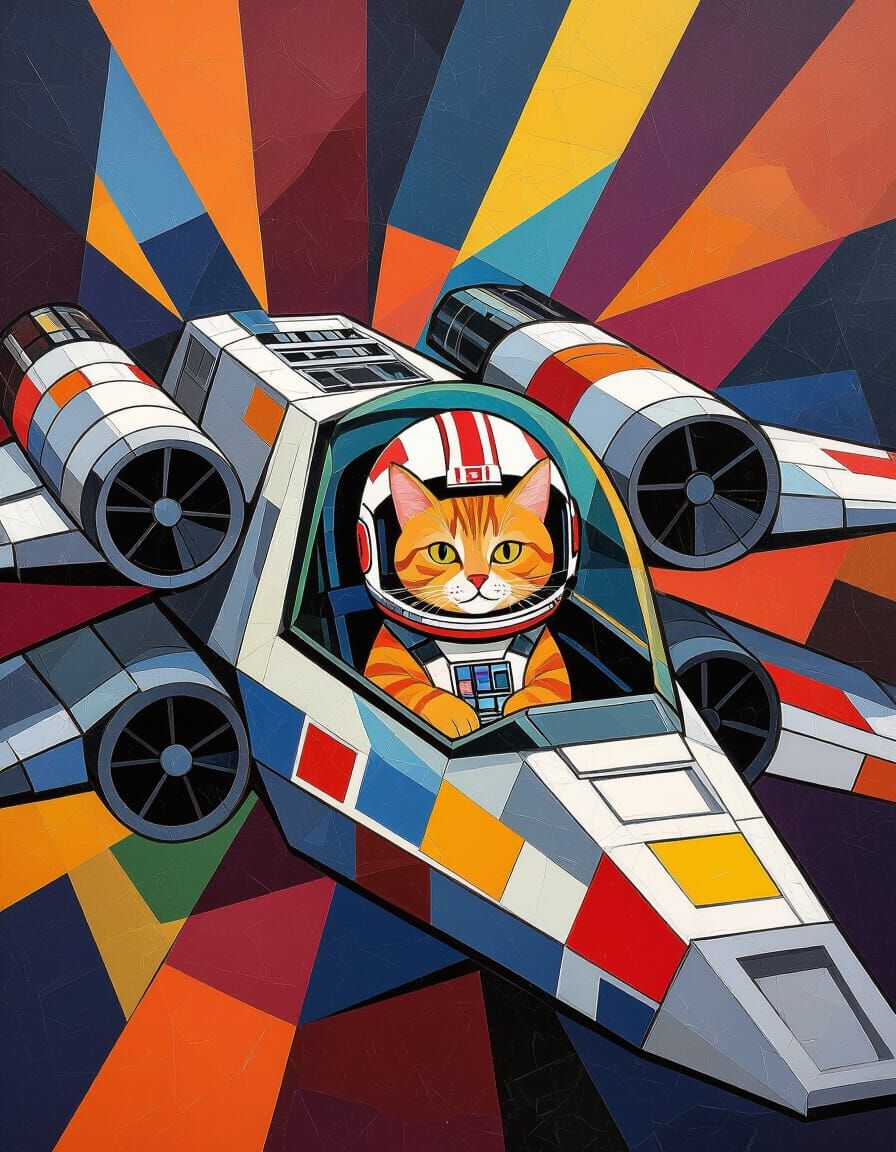 Cubist X-Wing Fighter with Cat Pilot