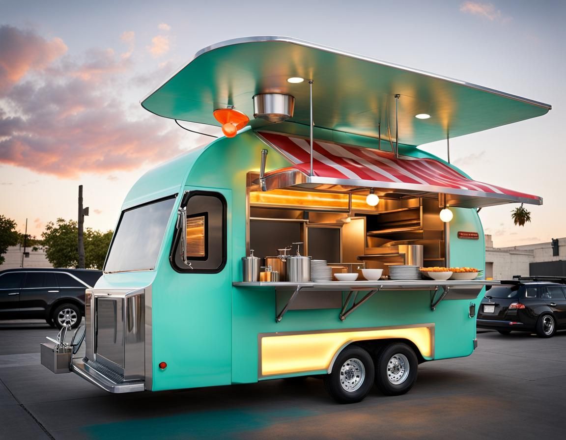 Retro-Futuristic Food Truck Serving Classic Dishes