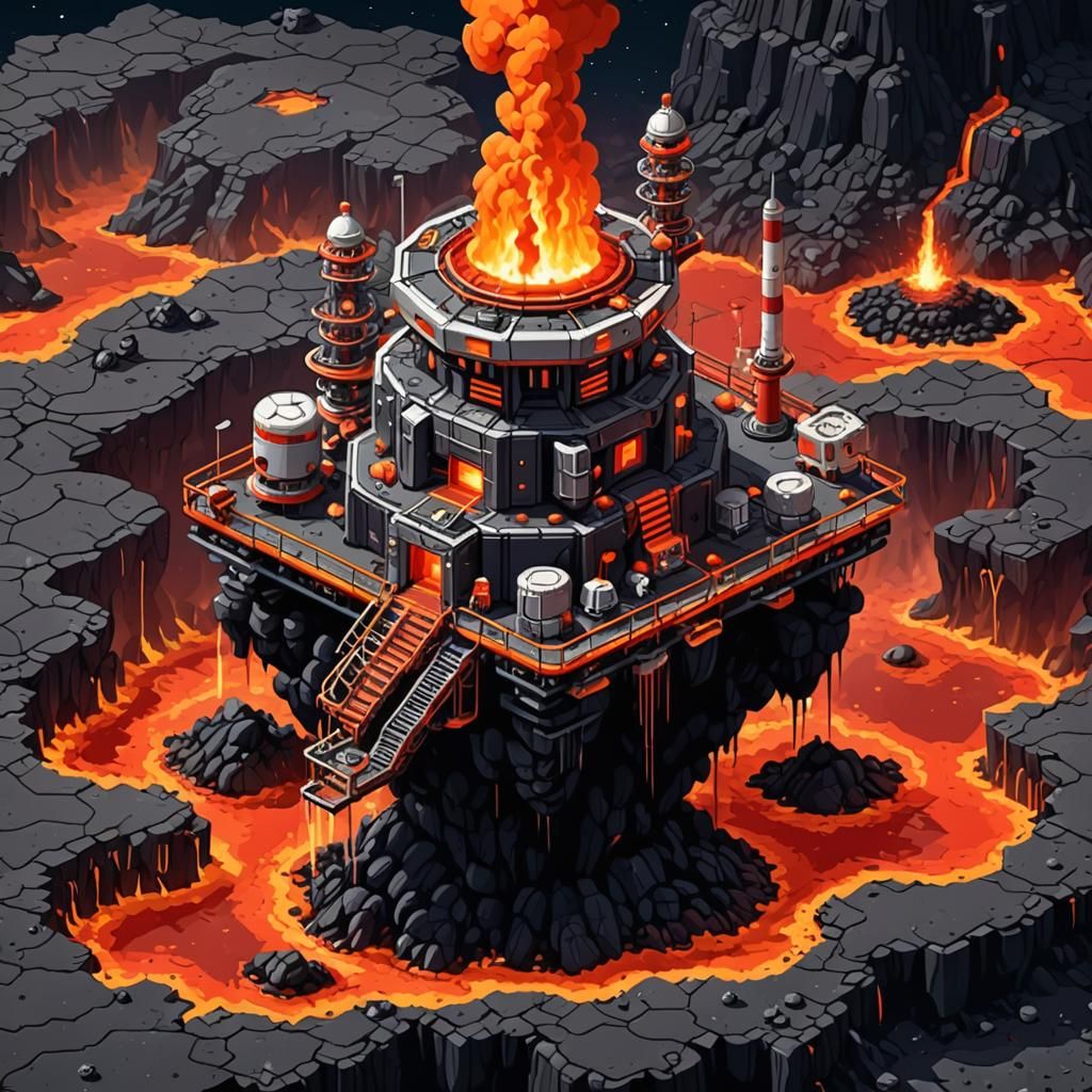 Retro Pixel Art: Deep Space Drilling Platform