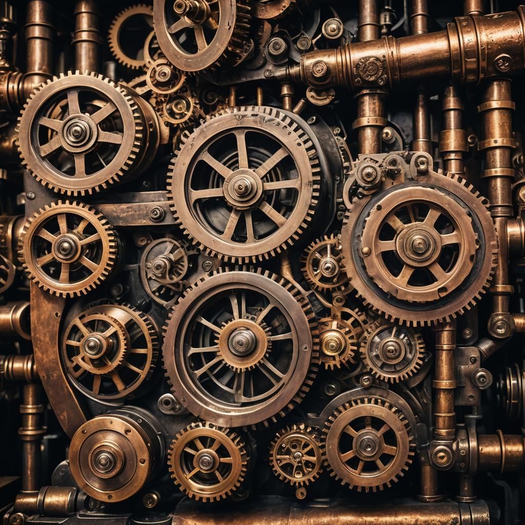 Steampunk Engine Close-Up: Gears and Cogs