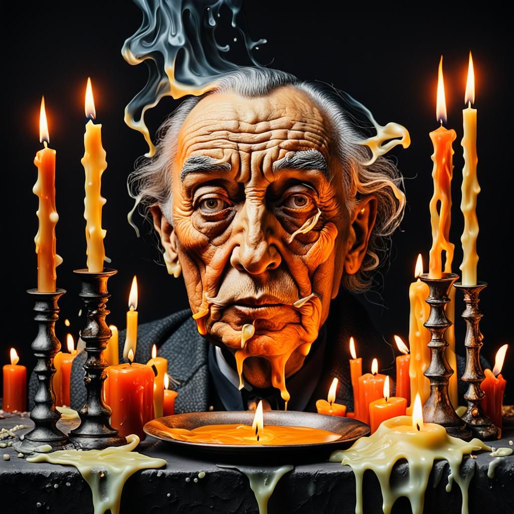 Melting Wax Old Man Face in Surreal Style