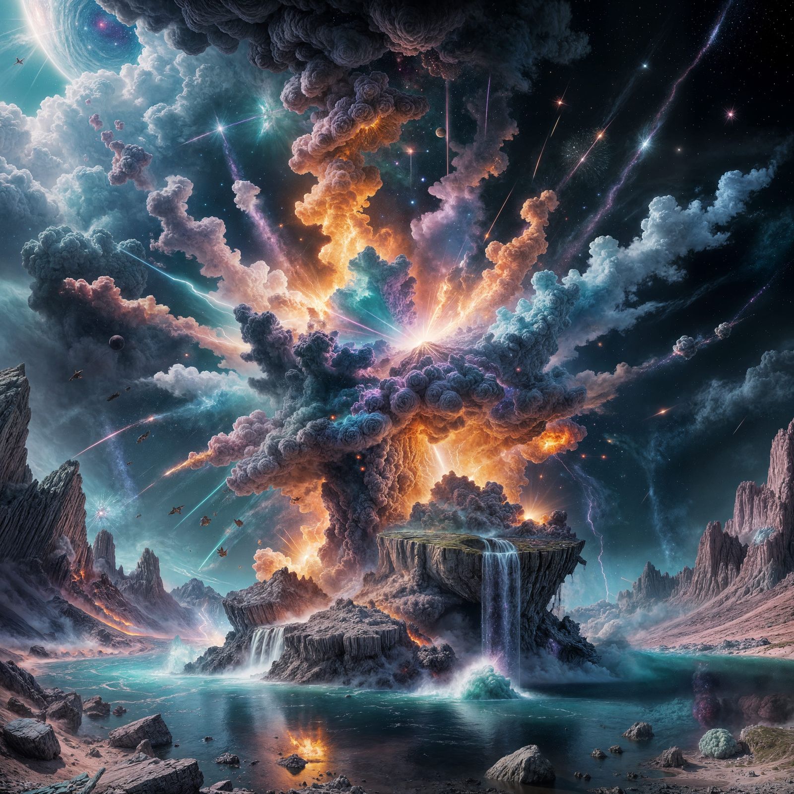 Cosmic Explosion: Destruction and Rebirth in Vibrant Contras...