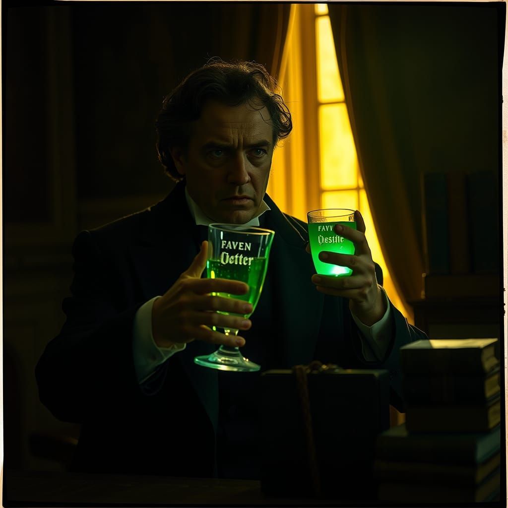 Faust and the Green Fairy: A Film Noir Scene