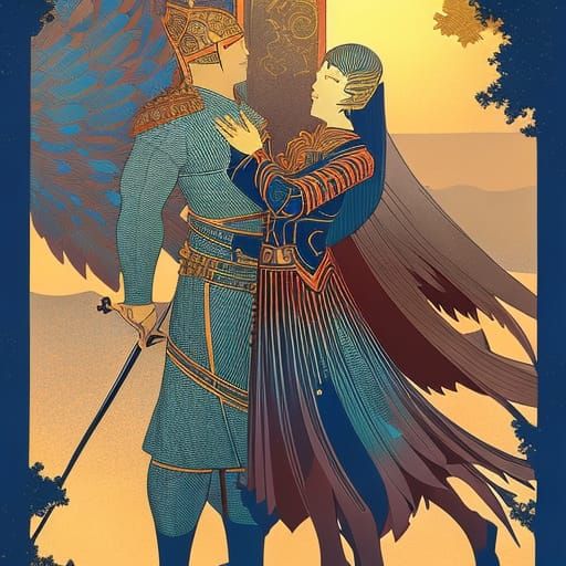 Armored Knights Embrace in Vibrant Digital Illustration