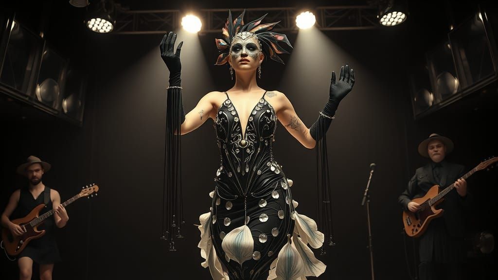 Synthetic Spy-Dancer in Retro Cabaret, German Expressionism