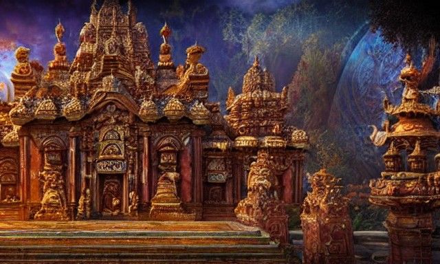 Glittering Amber Temple: A Fantasy Artstation Scene