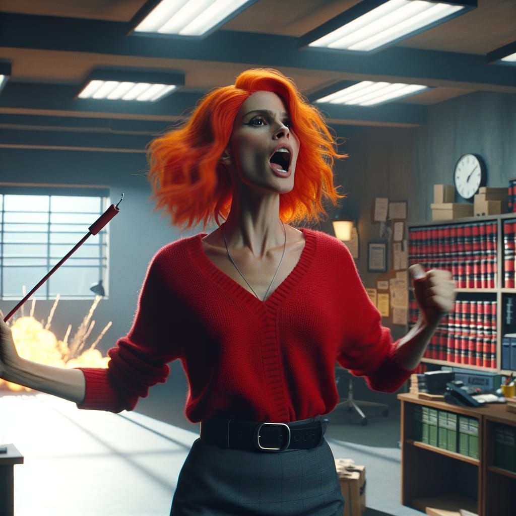 Dynamite Throwing Woman in Cinematic Photorealistic Style