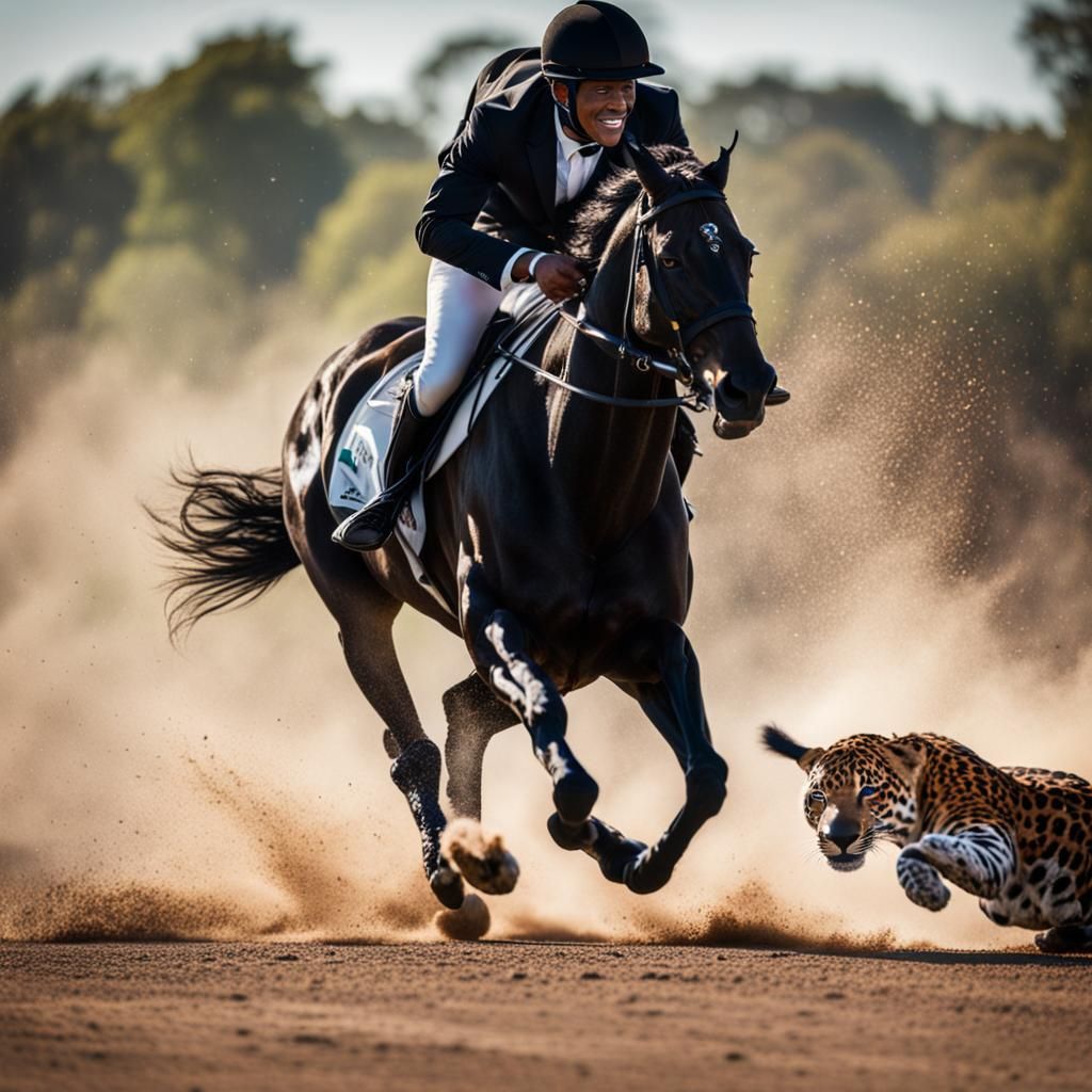 Black Horse Running with Jaguar: Photography