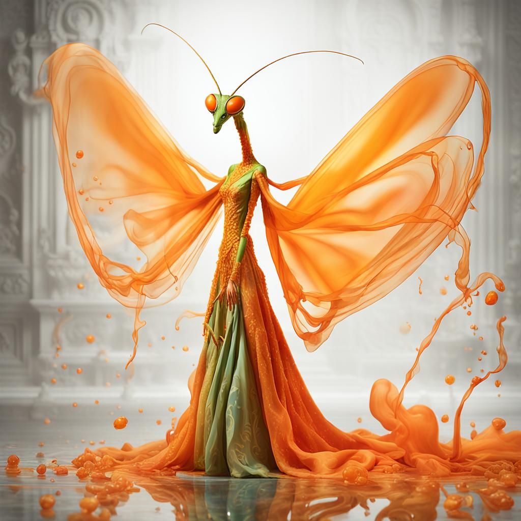 Praying Mantis in Orange Marmalade Gown: Magic Realism