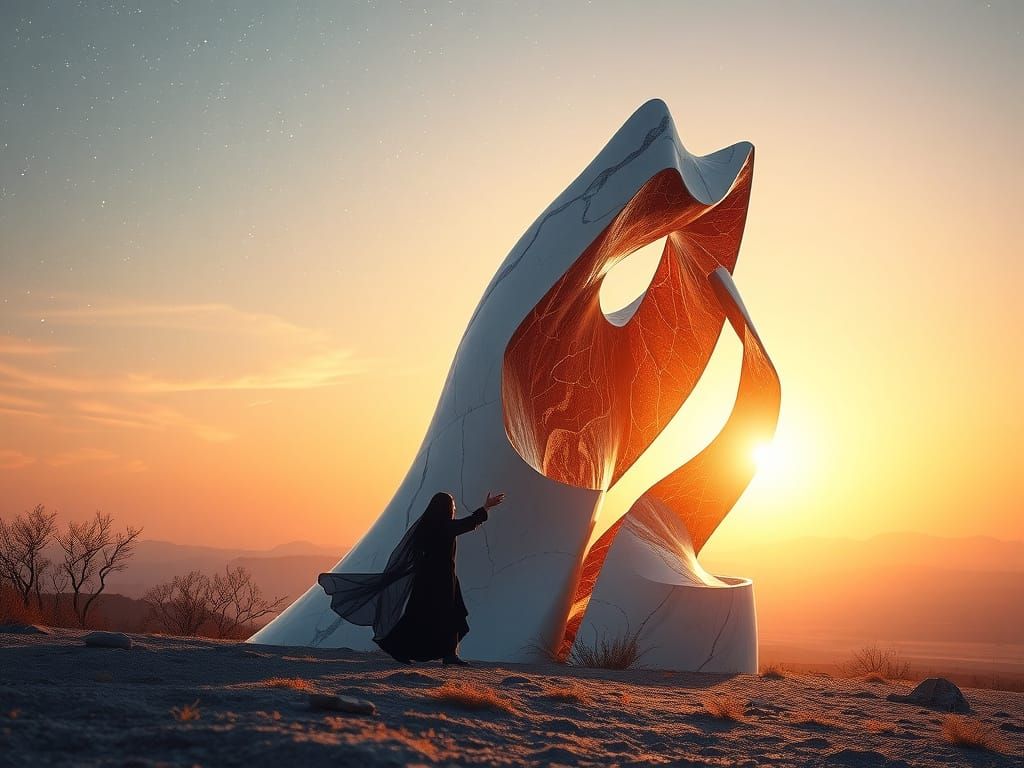 Ethereal Sculpture in Dawn's Golden Light