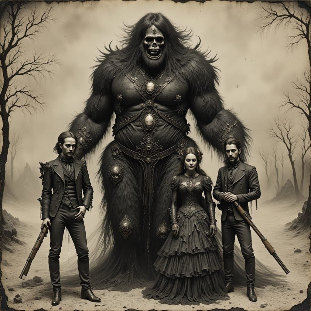 High-Contrast Portrait of Victorian Gentlemen and Lady with ...