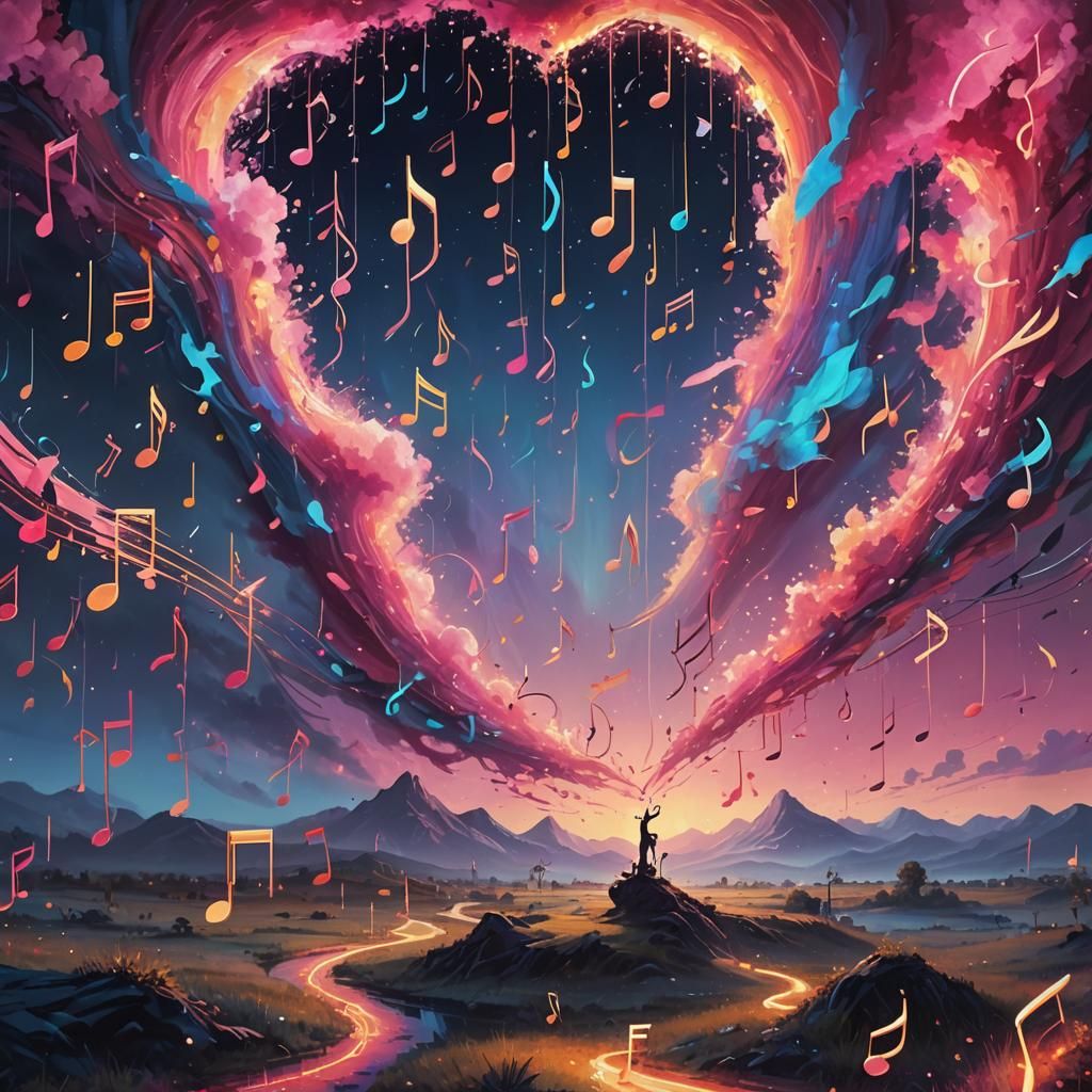 Surreal Music Landscape in Vibrant Oil Painting