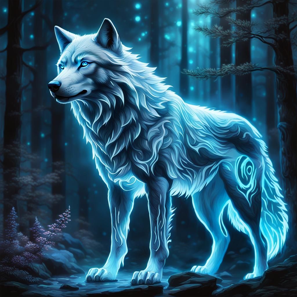 Holographic Spirit Wolf in an Otherworldly Realm