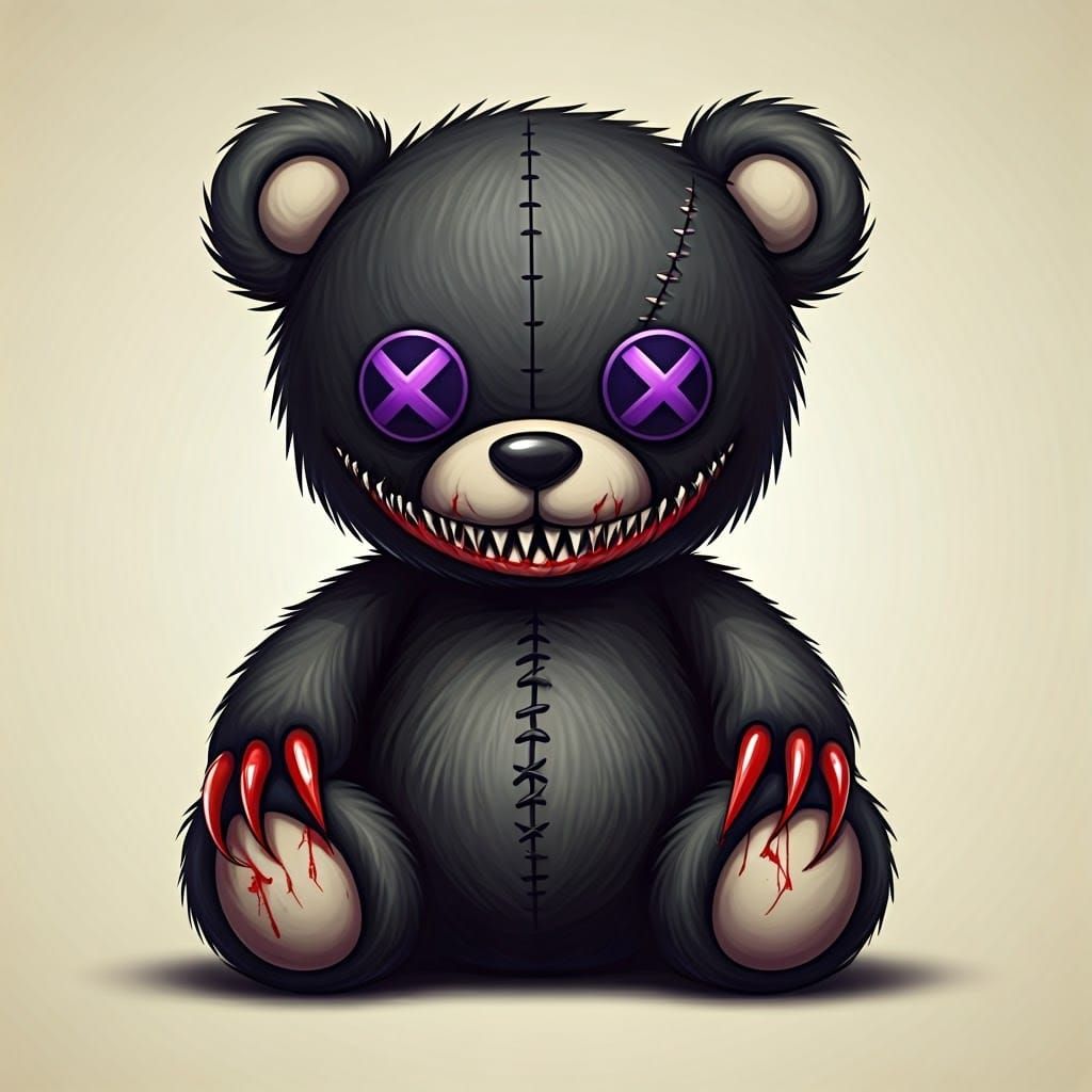 Creepy Kawaii Teddy Bear with Bloody Claws