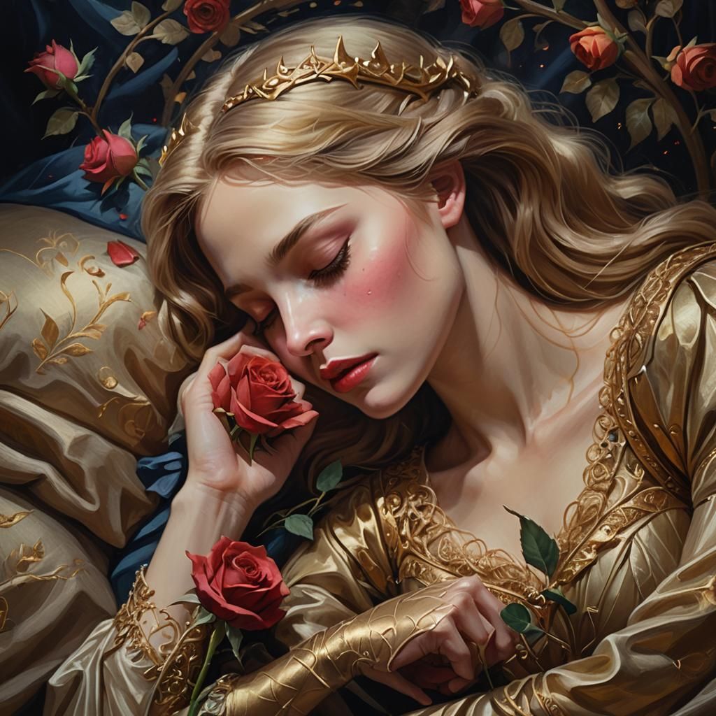 Sleeping Beauty Portrait in Oil Paint Style