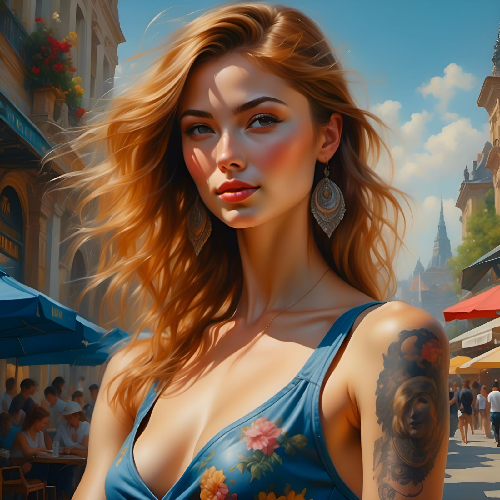 Muscular Woman's Tattoo in Beautiful 3D Art
