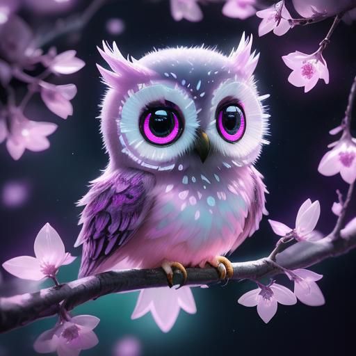 Dreamy Chibi Owl with Sakura Flowers
