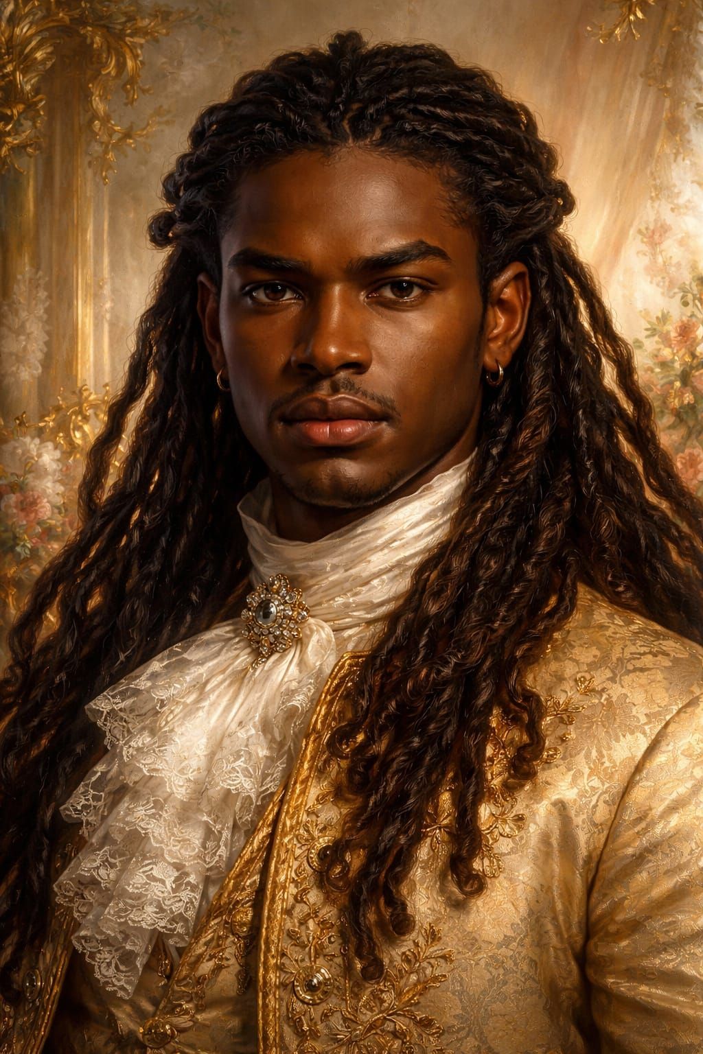 Rococo Portrait of Determined Black Man with Dreads