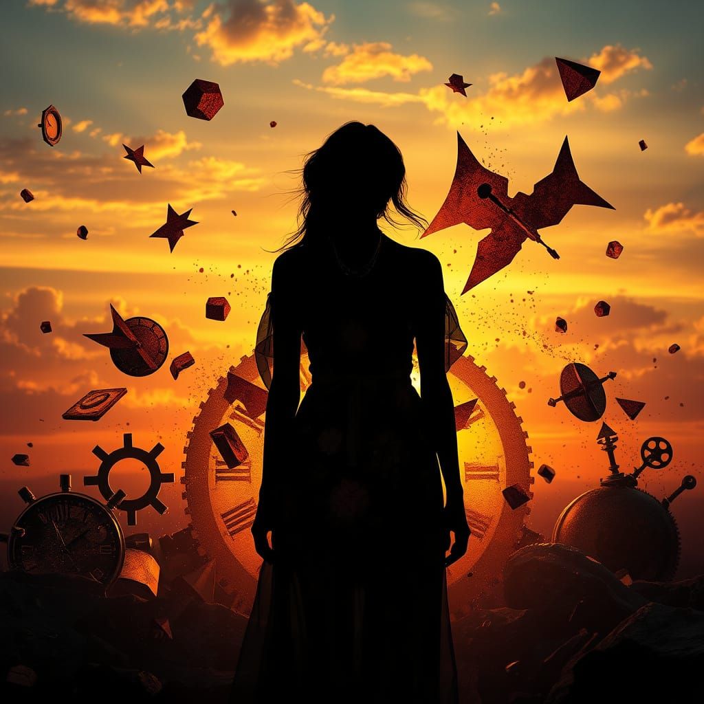 Mournful Goddess Amidst Shattered Clockwork