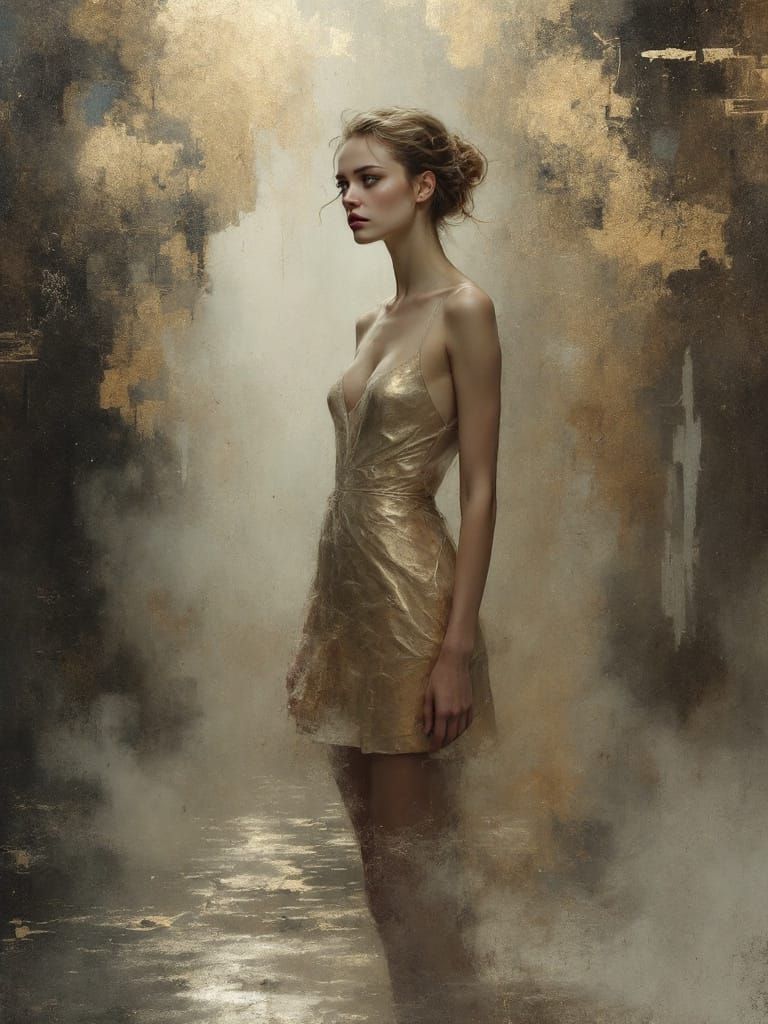 Golden Sundress Pin-Up in Atmospheric Gothic Style
