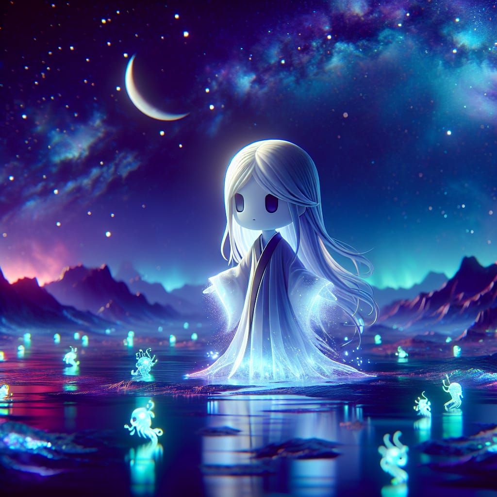 Chibi Phantom Woman Under Sparkling Starlight