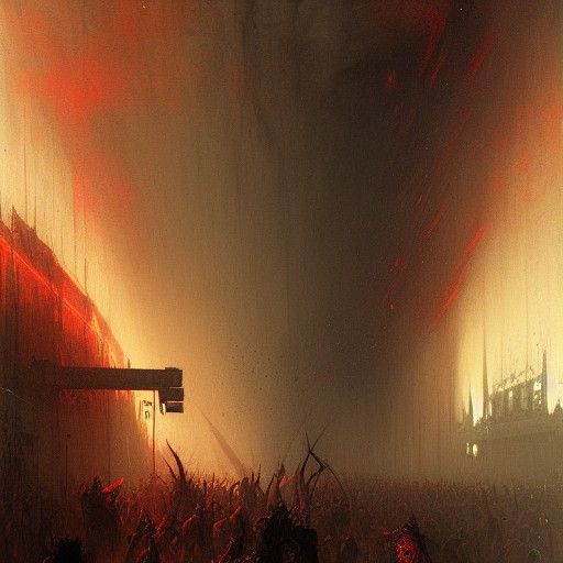 Terrifying Neon War in Engraving Style