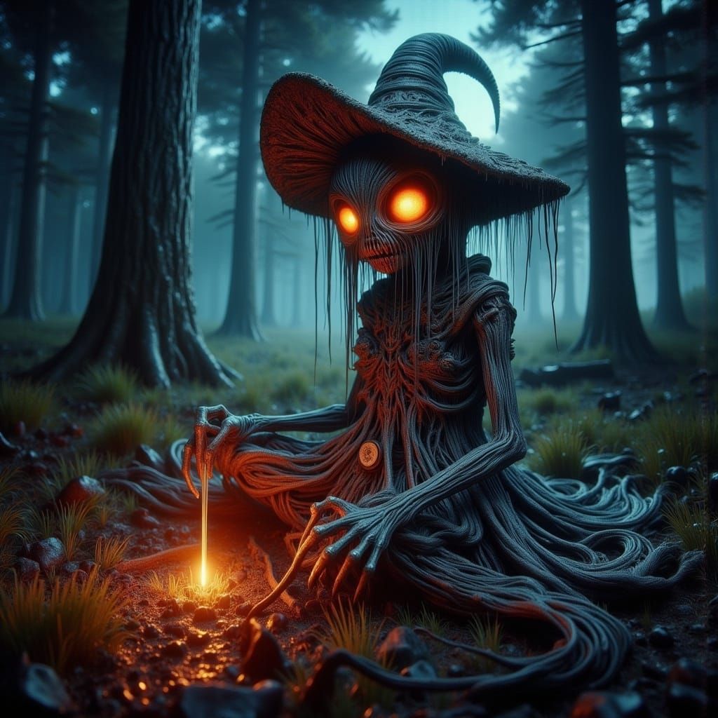 Enchanted Forest Scarecrow with Glowing Eyes