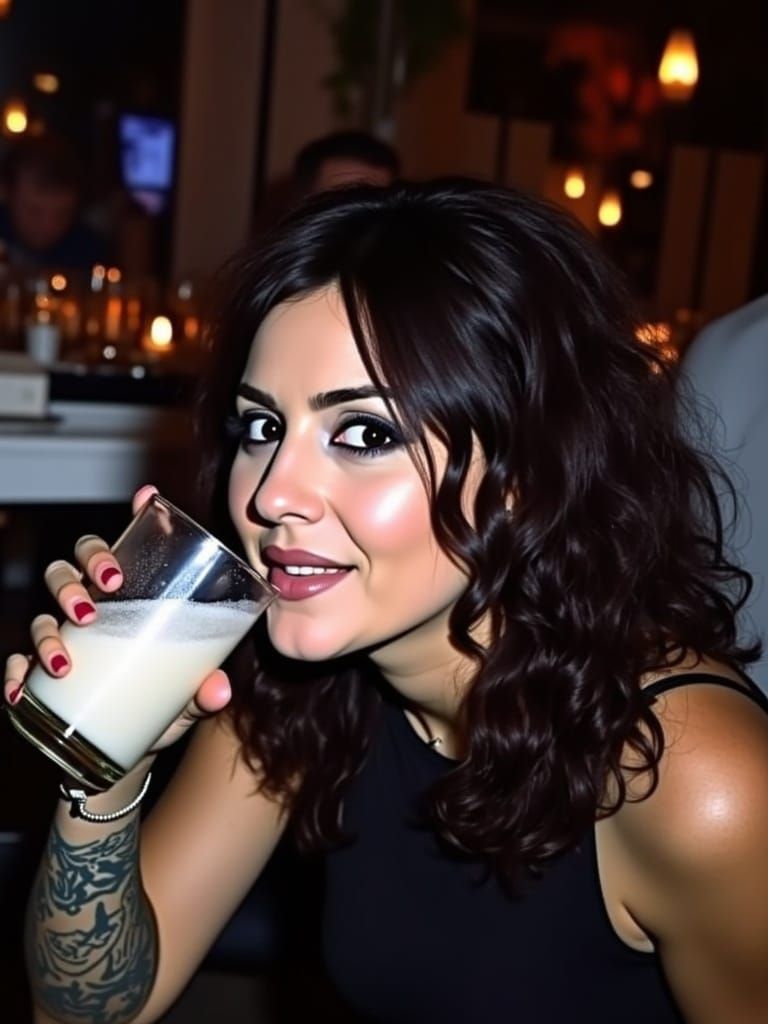 Hyperrealistic News Woman After Work Drinks