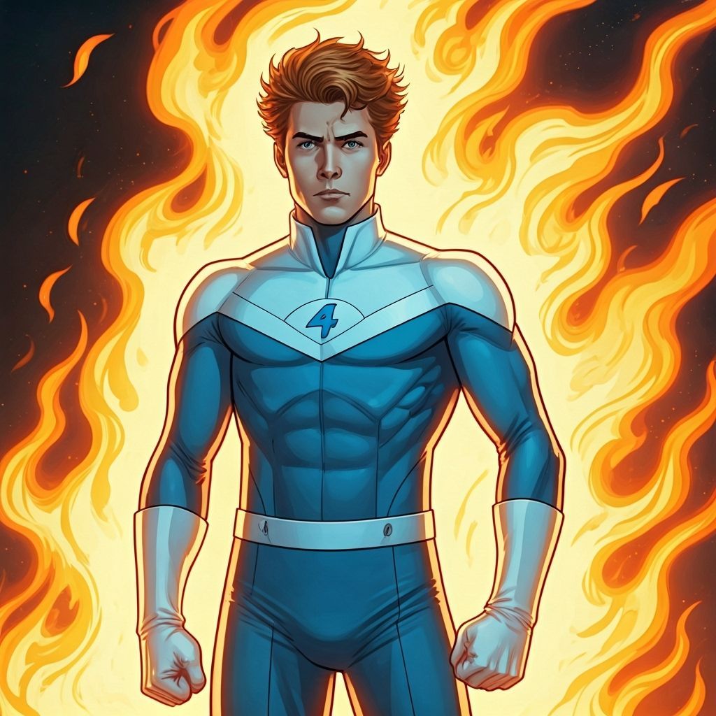 Fiery Superhero in Comic Book Style