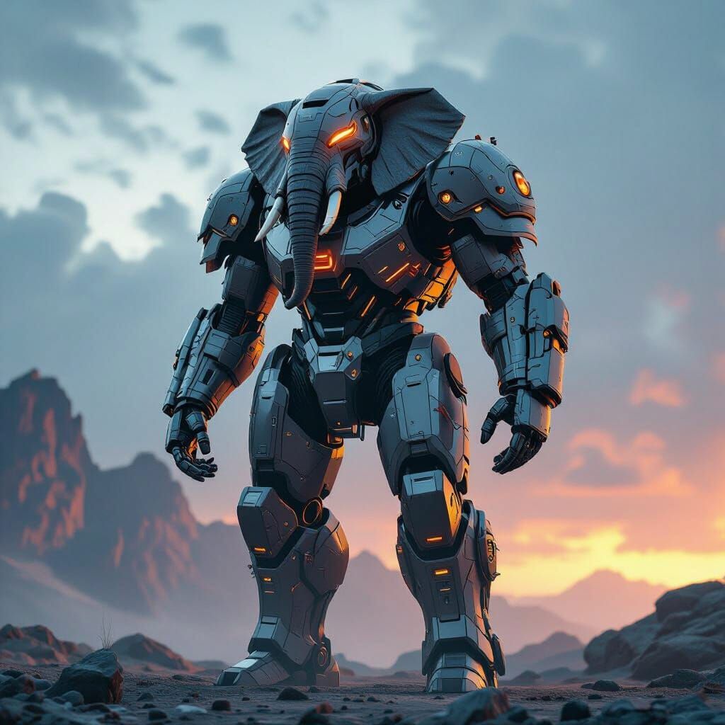 Armored Elephant Warrior in Sci-Fi Style