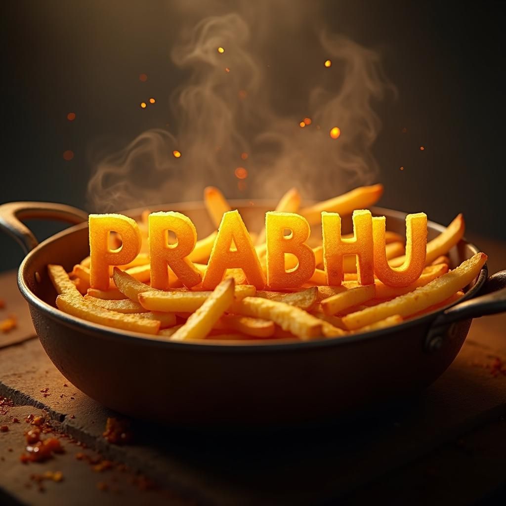 Crispy Potato Fries Spell "PRABHU" in HDR Photo