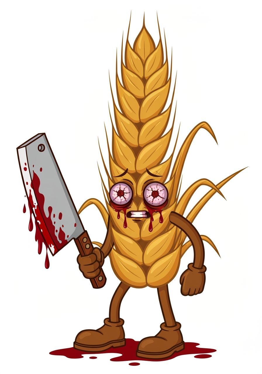 Menacing Wheat Character with Bloody Knife