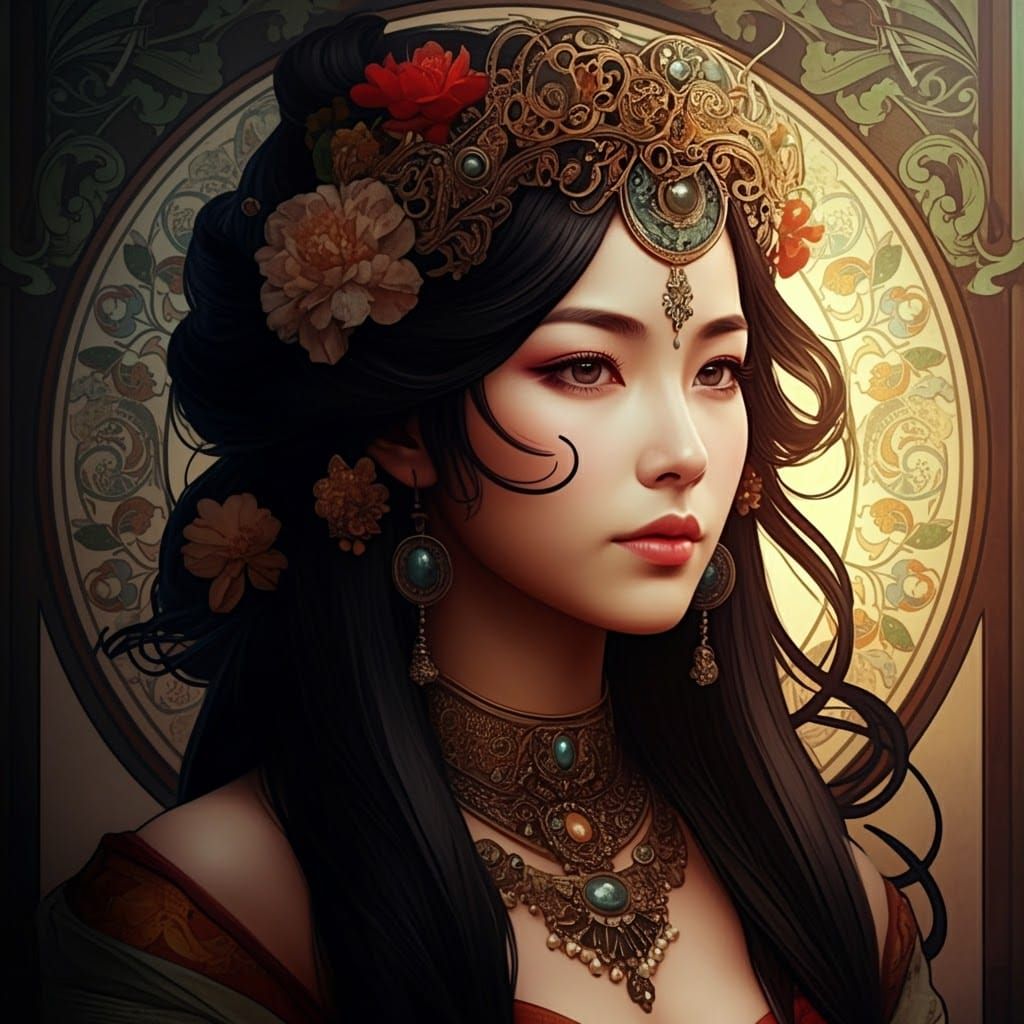Ornate Portrait with Ethereal Lighting and Vibrant Colors
