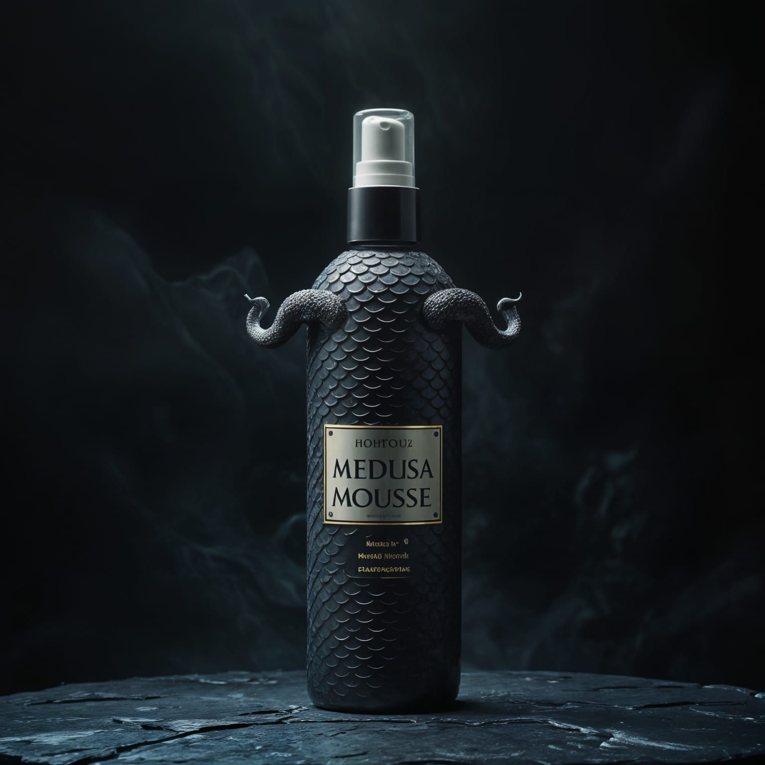 Surreal Shampoo Bottle with Serpent Scales in Dark Mystical ...