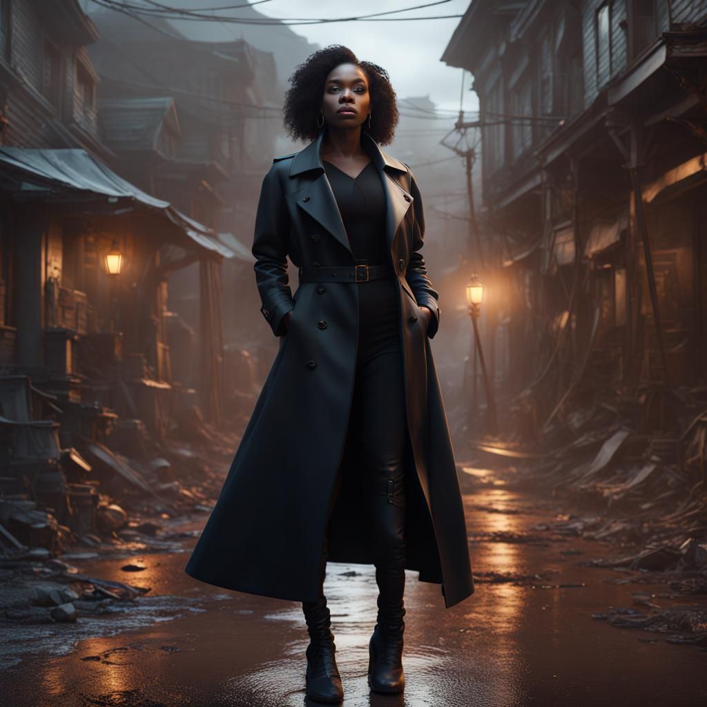 Liberian Woman in Black Trench Coat