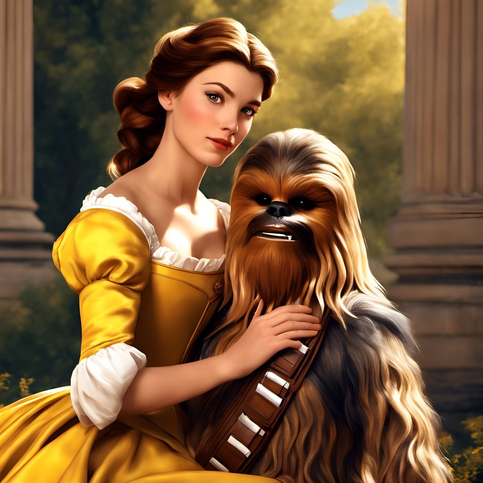 Belle and Chewbacca Portrait in Baroque Style