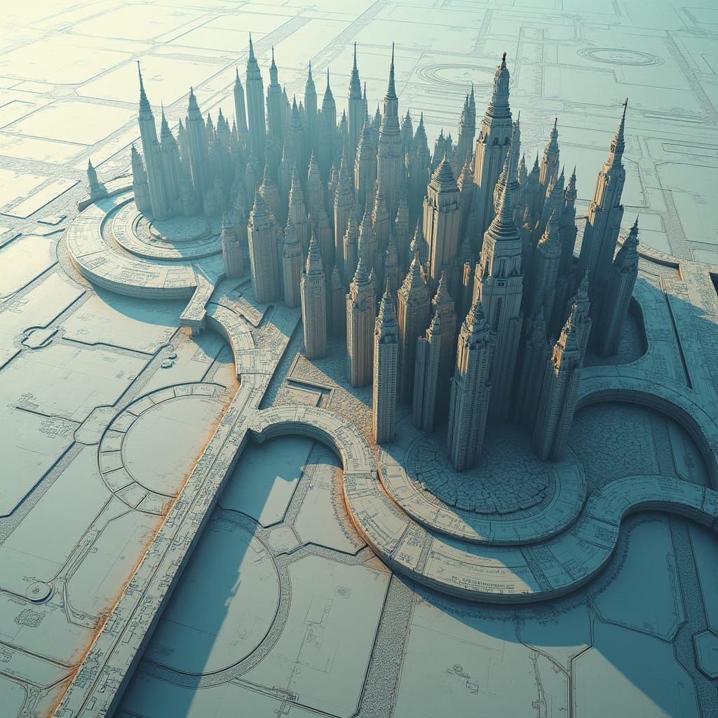 Futuristic Metropolis: Abstract Network of Buildings in Dyst...