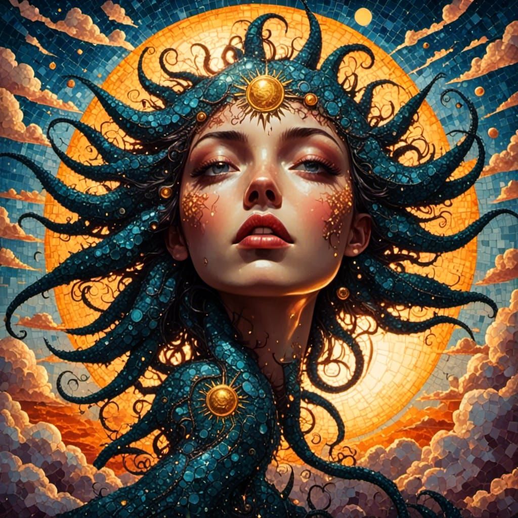 Abstract Sun Tile in Digital Art Style