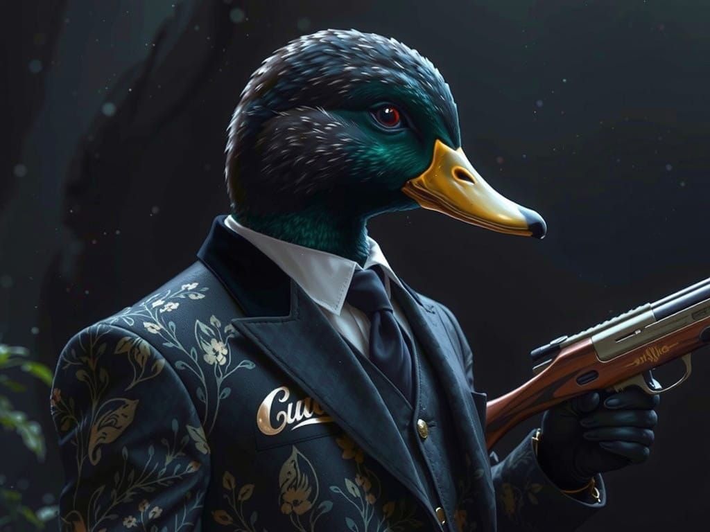 Elegant Duck in Hunting Scope Art Nouveau Illustration