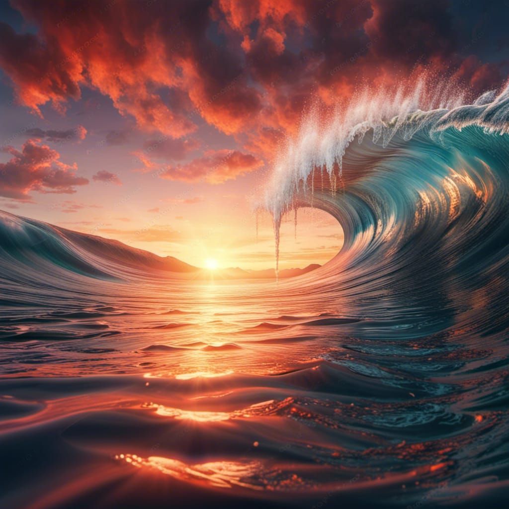 Grandiose Crystal Wave Reflects Sunset Light