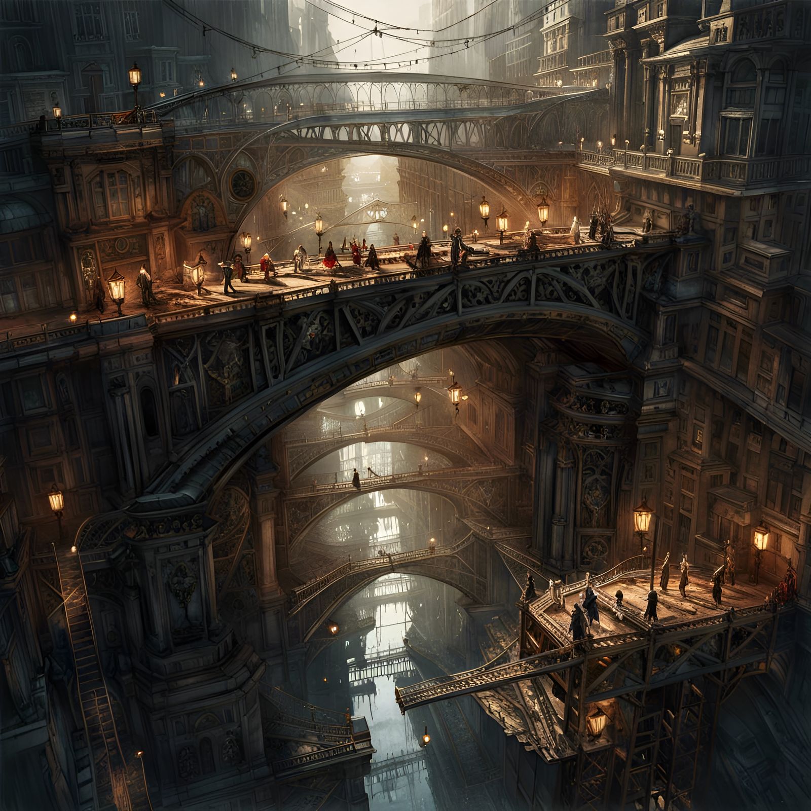 Intricate Multilevel Bridge Network in Detailed 8K