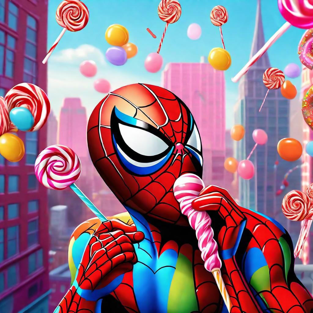 Spider-man licking a lollipop portrait