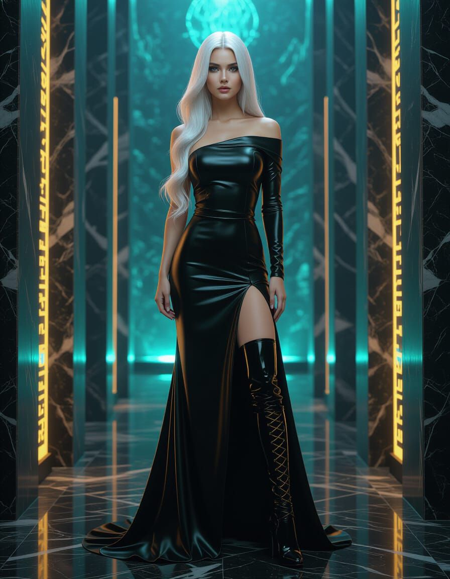 Elven Woman in Enchanted Corridor
