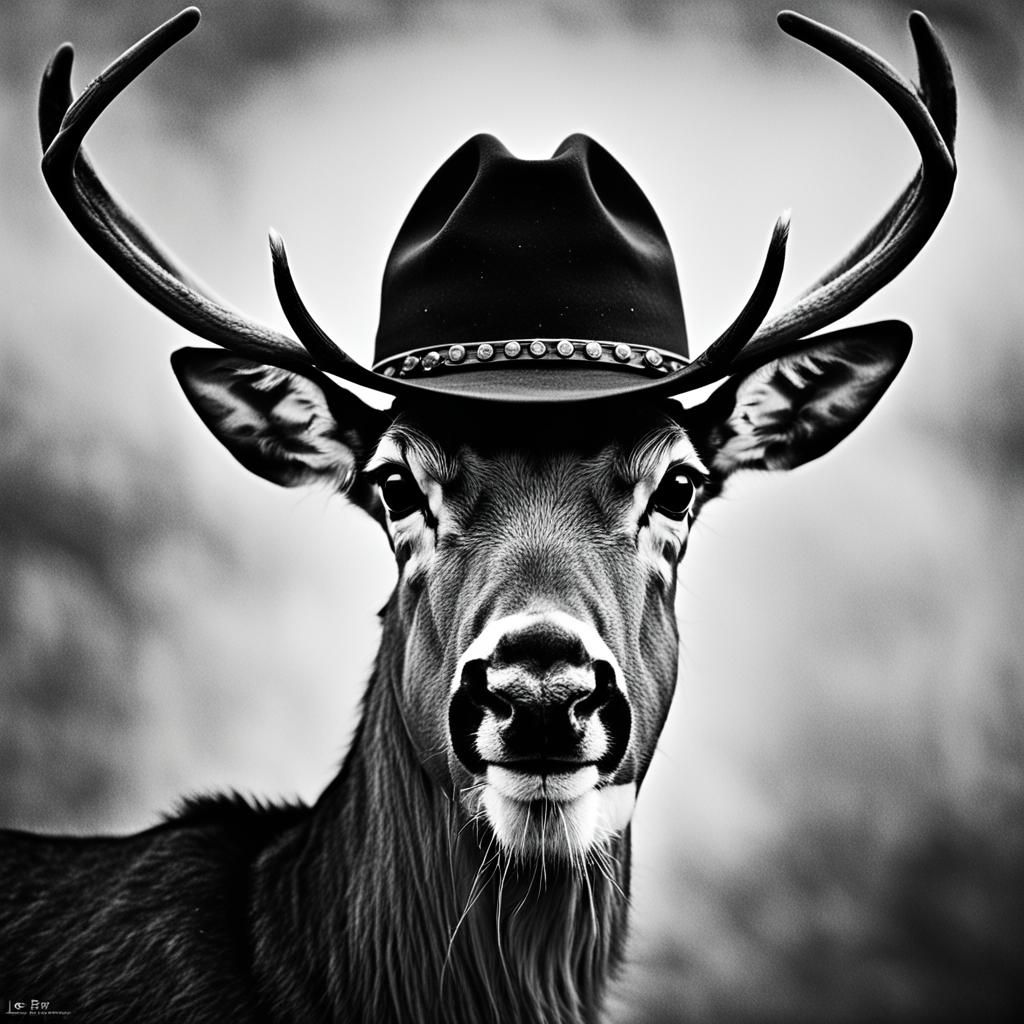 Anthro Deer Cowboy Wanted Poster in Black and White