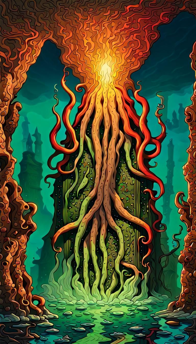 Cthulhu Lights Up Ancient R'lyeh in 3D Illustration