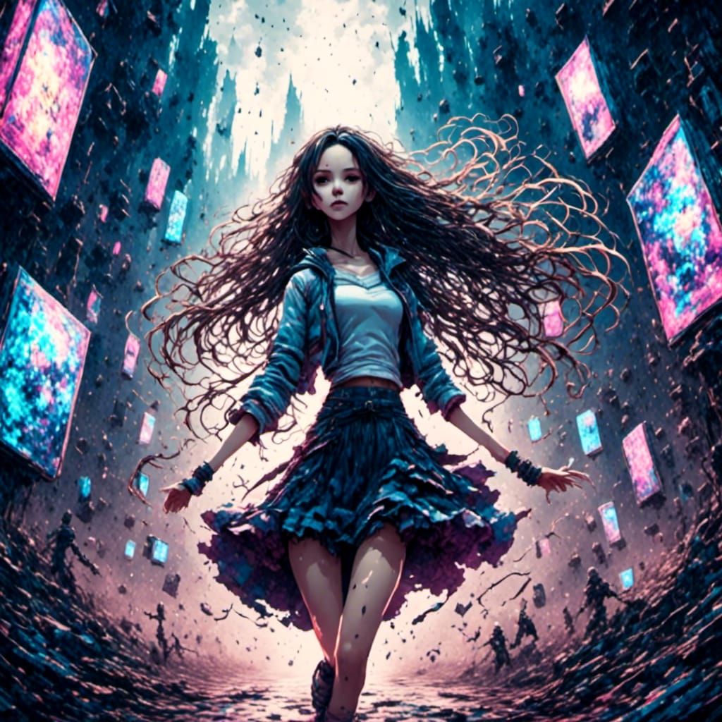 Dancing Girl with Long Hair in Anime Style